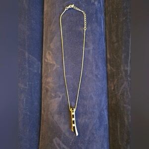 Silver And Gold Necklace And Matching Earrings With Diamond-like Stones.